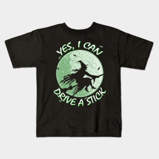 Funny Witch Broomstick Drive a Stick Kids T-Shirt